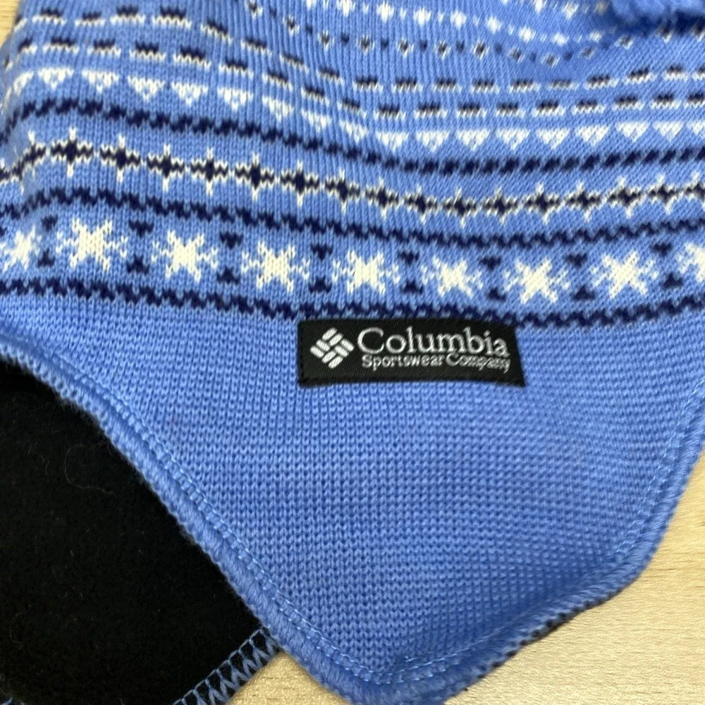 Vintage Columbia Hat Beanie Blue Snowflake Fair‎ Isle Fleece Lined Peruvian